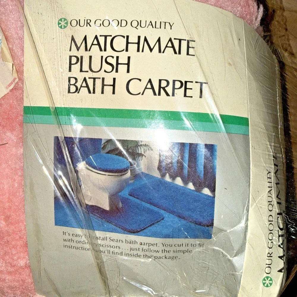 NOS Vintage PINK Sears Matchmate Plush Bath Carpet Pink 5x6 Bathroom Rug 1980